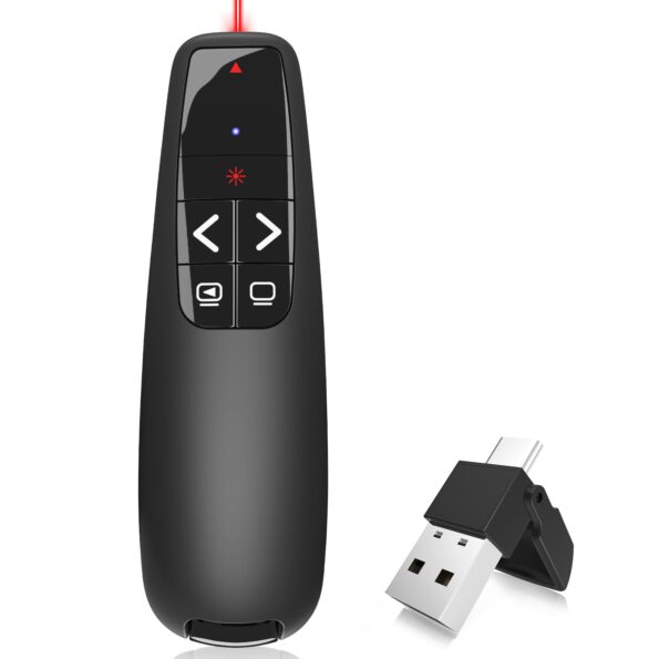 Wireless Presentation Clicker PowerPoint Presenter Remote: Clicker with Red Laser Pointer Long Range PPT Control -Power Point Google Slide Advancer for Mac Laptop PC Computer Keynote