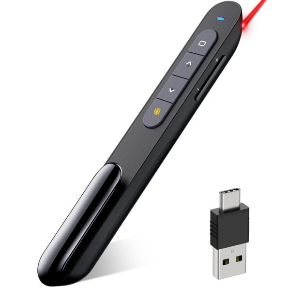 Wireless Presenter, Hyperlink Volume Control Presentation Clicker RF 2.4GHz USB PowerPoint Clicker Presentation Remote Control Pointer Slide Advancer (Black)