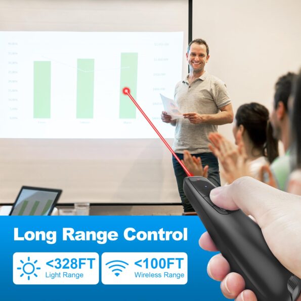 Wireless Presentation Clicker PowerPoint Presenter Remote: Clicker with Red Laser Pointer Long Range PPT Control -Power Point Google Slide Advancer for Mac Laptop PC Computer Keynote - Image 2