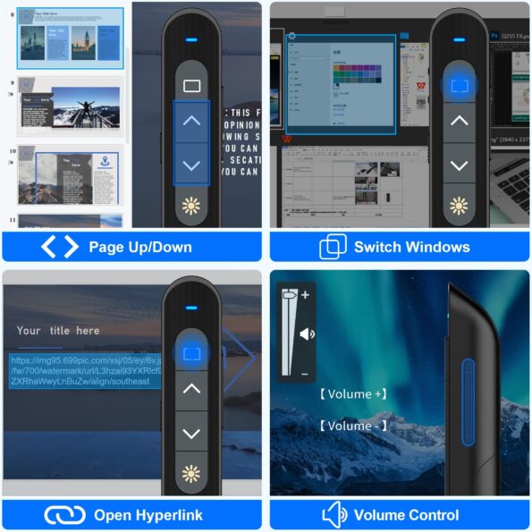 Wireless Presenter, Hyperlink Volume Control Presentation Clicker RF 2.4GHz USB PowerPoint Clicker Presentation Remote Control Pointer Slide Advancer (Black) - Image 3