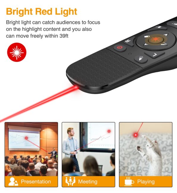 Presentation Remote with Air Mouse Function, Wireless Presenter Clicker RF 2.4GHz USB Laser Pointer Presenter Control PowerPoint Presentation Clicker for Mac, Laptop, Computer - Image 4