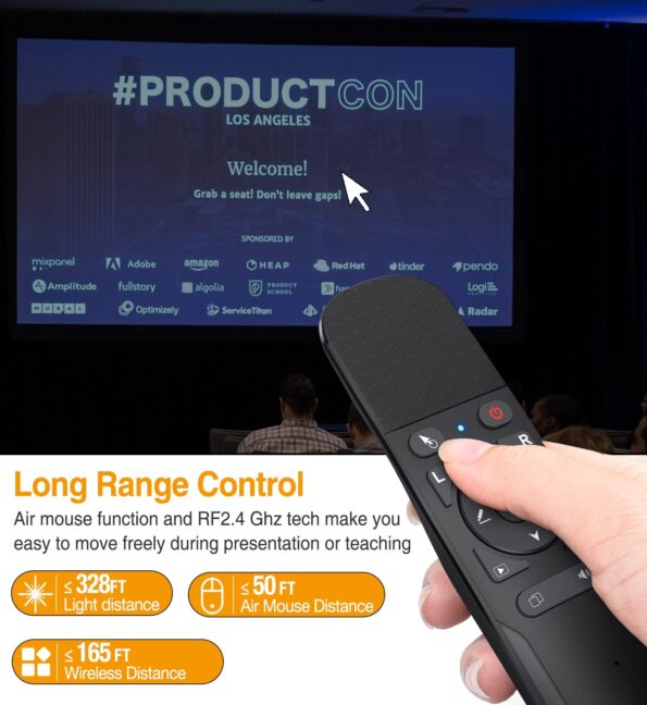 Presentation Remote with Air Mouse Function, Wireless Presenter Clicker RF 2.4GHz USB Laser Pointer Presenter Control PowerPoint Presentation Clicker for Mac, Laptop, Computer - Image 6